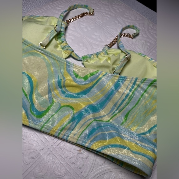 River Island Swimsuit Crop Top Bikini Retro 60’s Vibe Psychedelic Metallic 10 - Picture 5 of 11